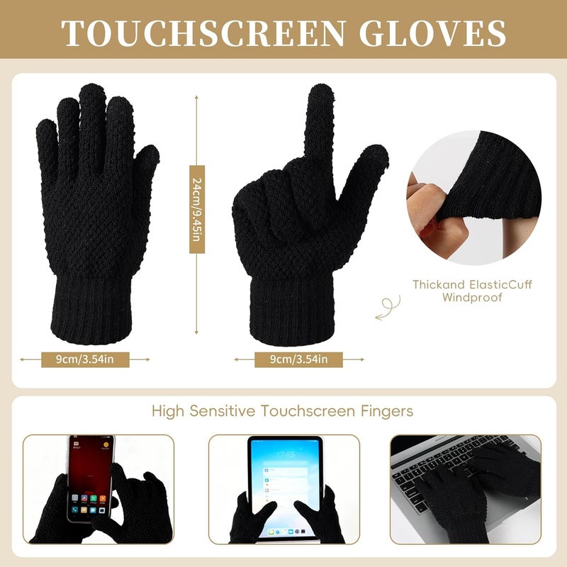 Sofvoyami Store Winter Hat Scarf Gloves Set, Soft Warm Knit Beanie Hat Touchscreen Gloves Long Knitted Scarf Set Winter Gifts for Men women - Image 4